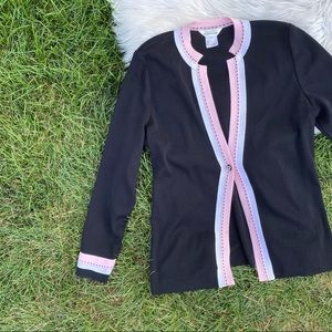 Exclusive Misook Black pink Cardigan Sweater small